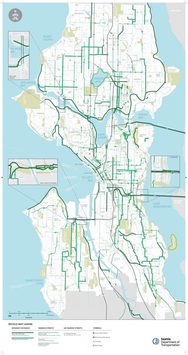 Karte der Fahrradspuren in Seattle