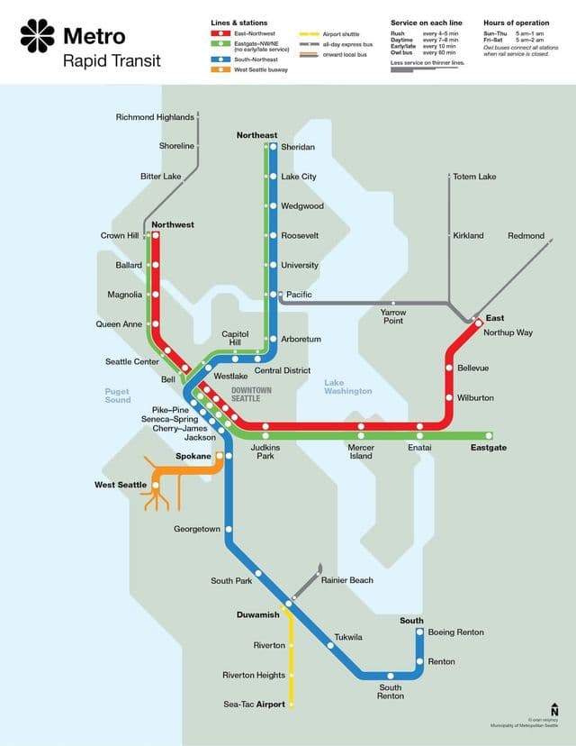 Karte der U-Bahn-Stationen in Seattle