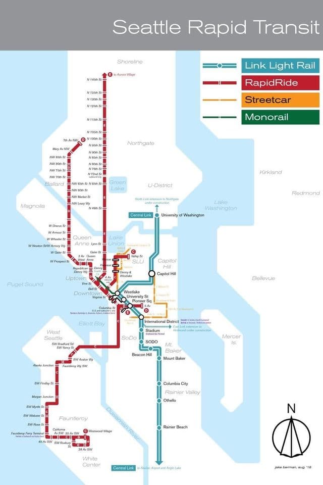 Karte der Bahnhöfe in Seattle