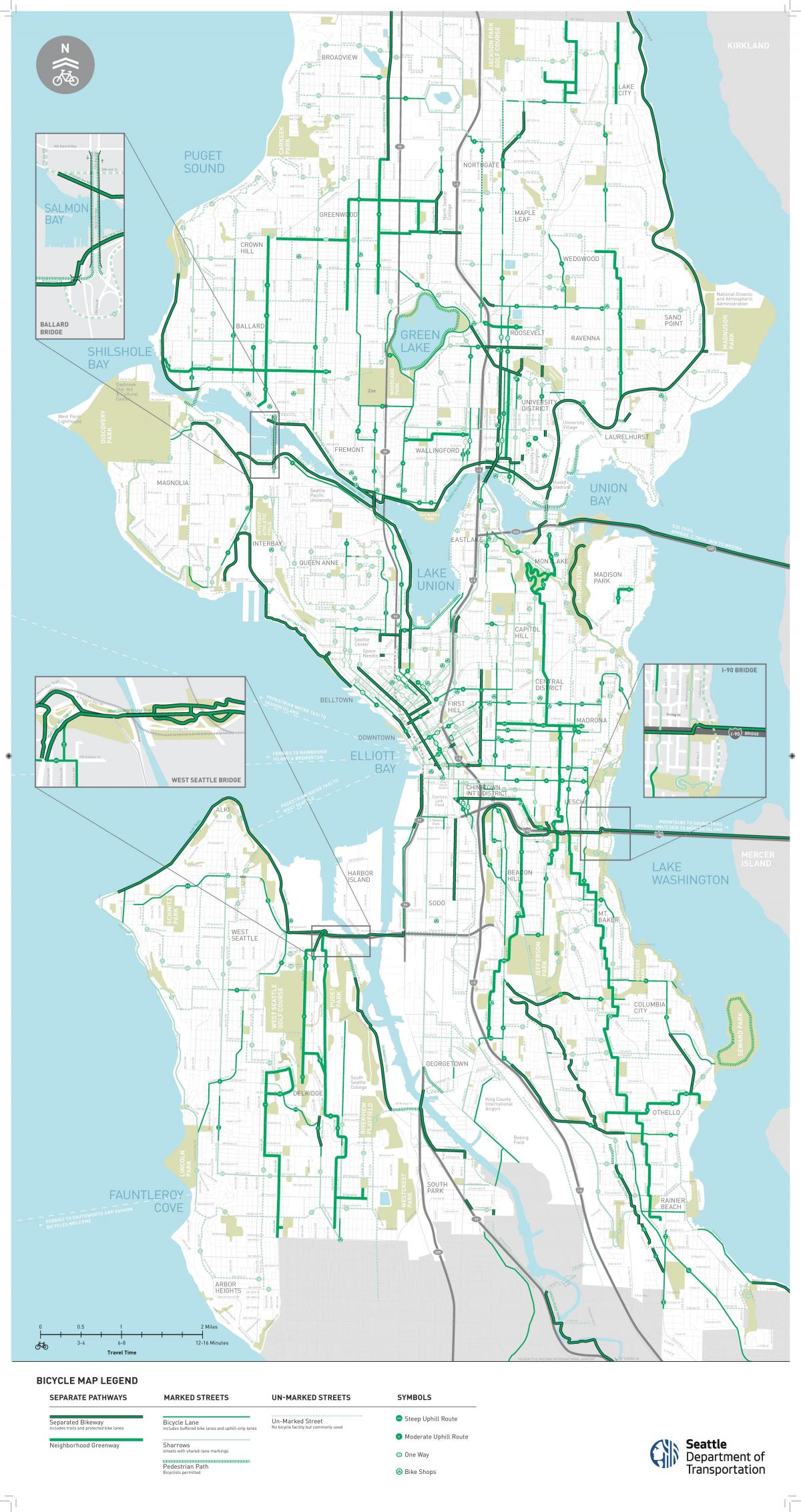 Karte der Fahrradspuren in Seattle