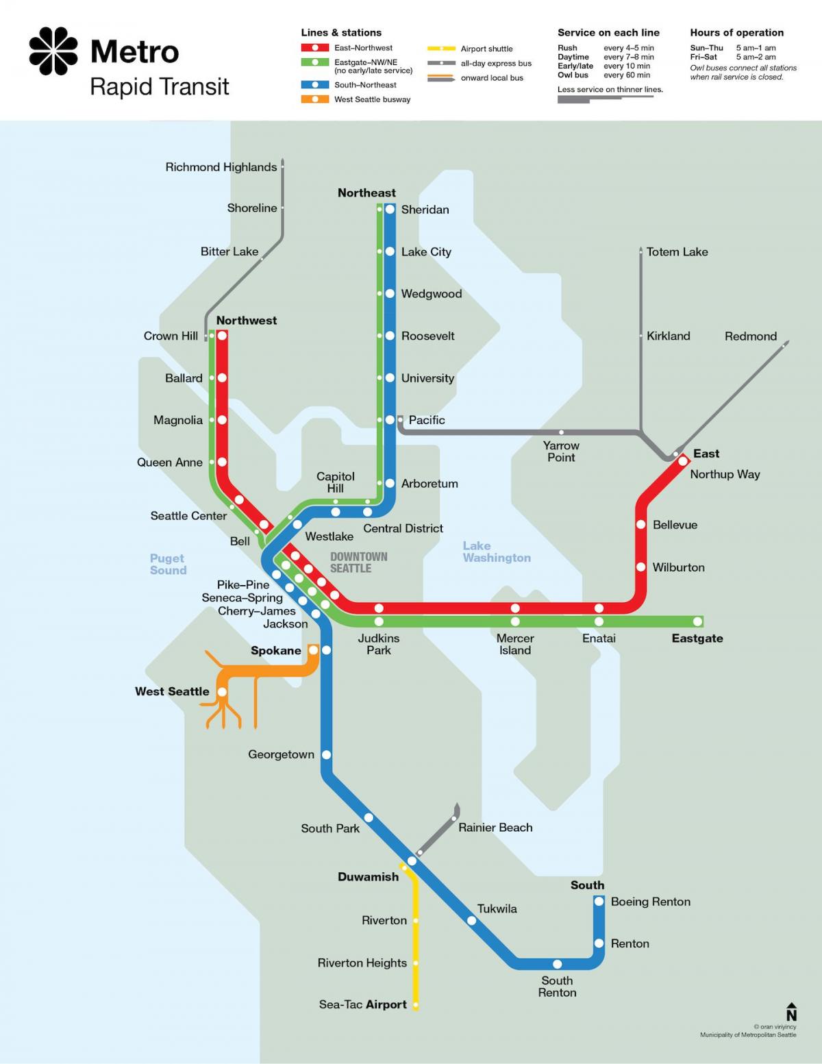Karte der U-Bahn-Stationen in Seattle
