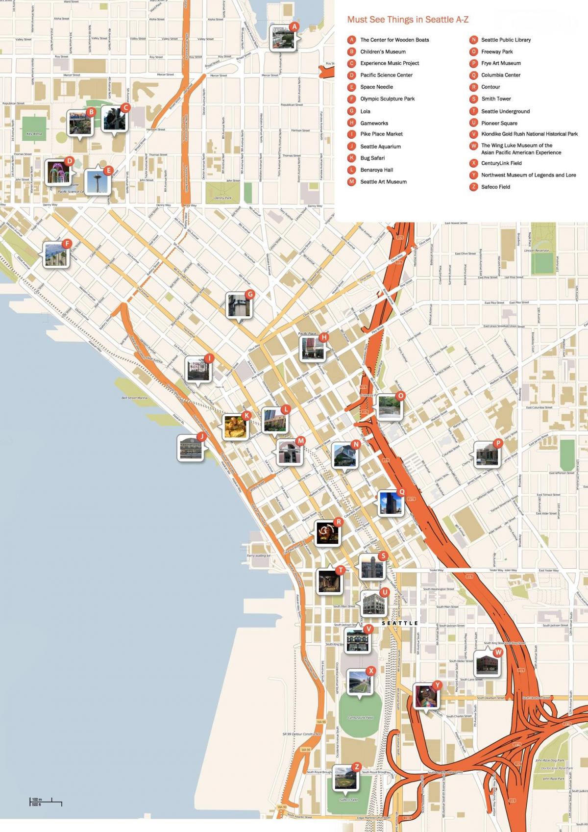 Karte der Wanderungen in Seattle