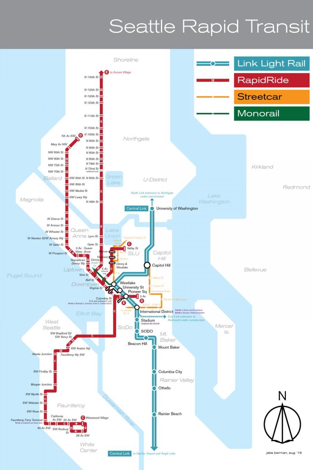 Karte der Bahnhöfe in Seattle